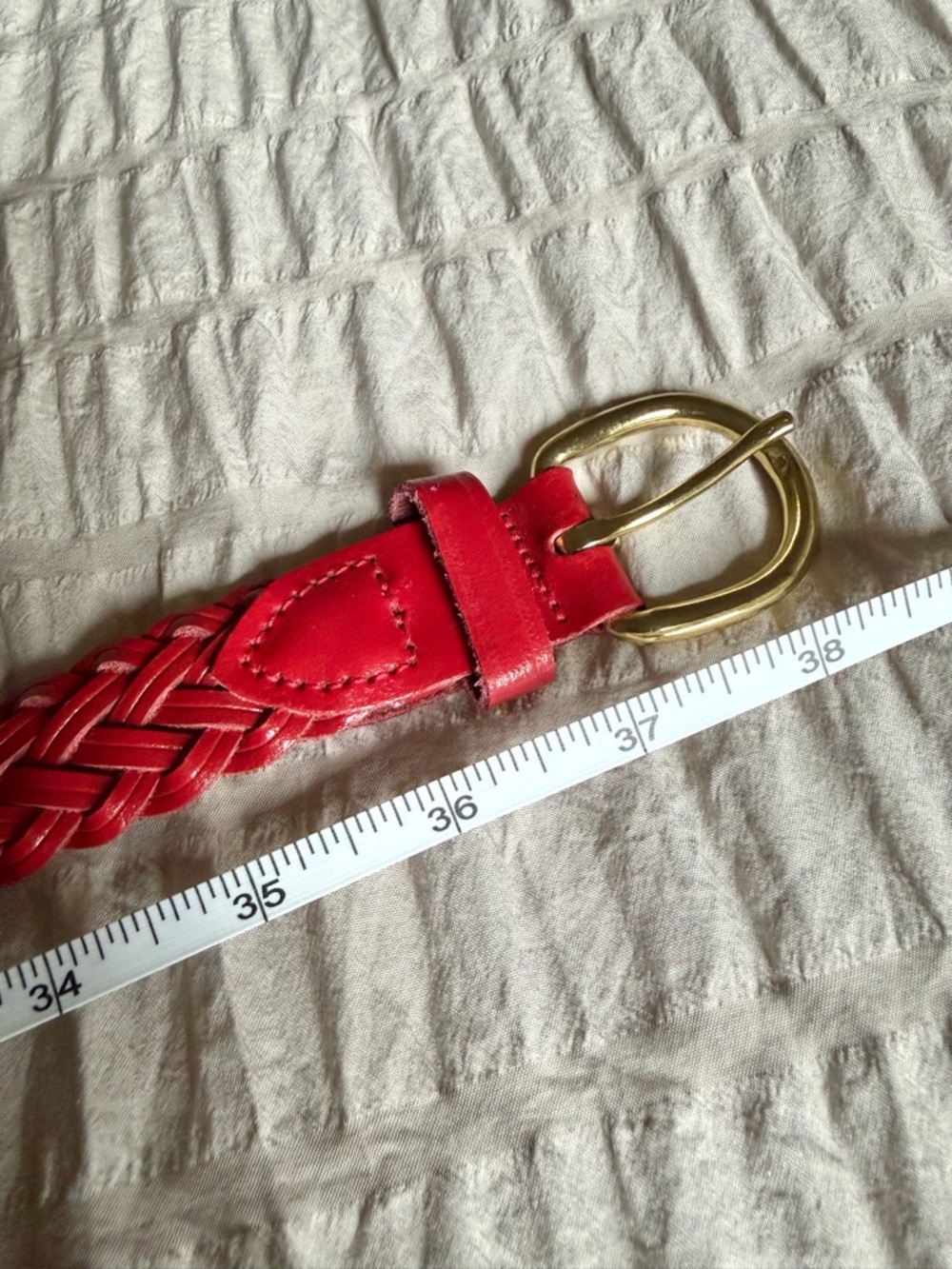 Woven Red Women's Leather Belt with Gold Buckle - Picture 3 of 3